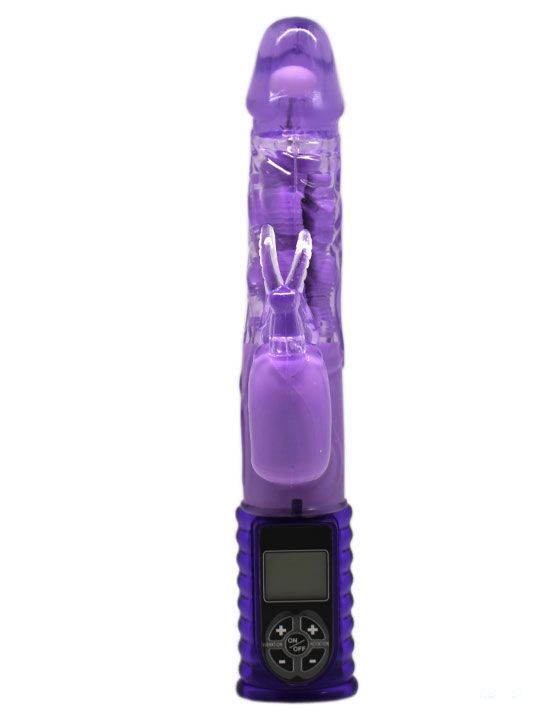 Фиолетовый виброкомпьютер с ЖК-экраном и 9 режимами вибрации - 25 см.